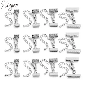 

XINYAO 5Sets/lot Fit 8/10/13/20mm Leather Cord End Fastener Clasps With Chain Lobster Clasps Connectors For Diy Jewelry Making