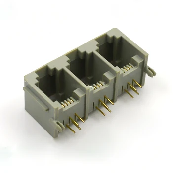 

10pcs RJ11 Connector Socket PCB-6P6C Three-body For Telecommunications Interface Three-hole Telephone Socket Gray