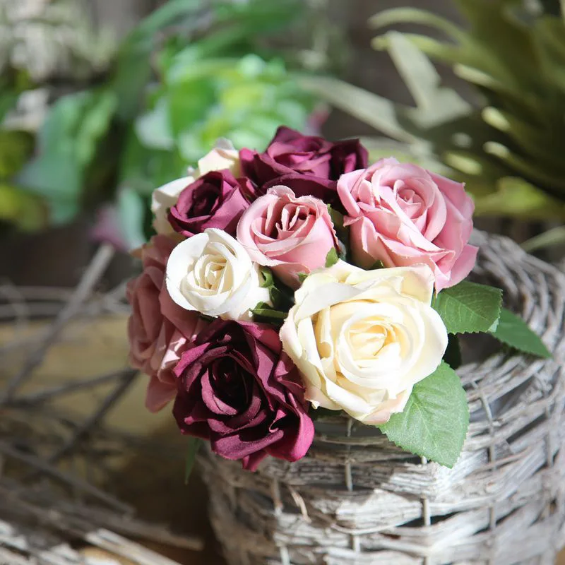 9pcs Fake Rose Flowers Bouquet Wedding Garden Decoration Thai 9pcs Fake Rose Flowers Bouquet Wedding