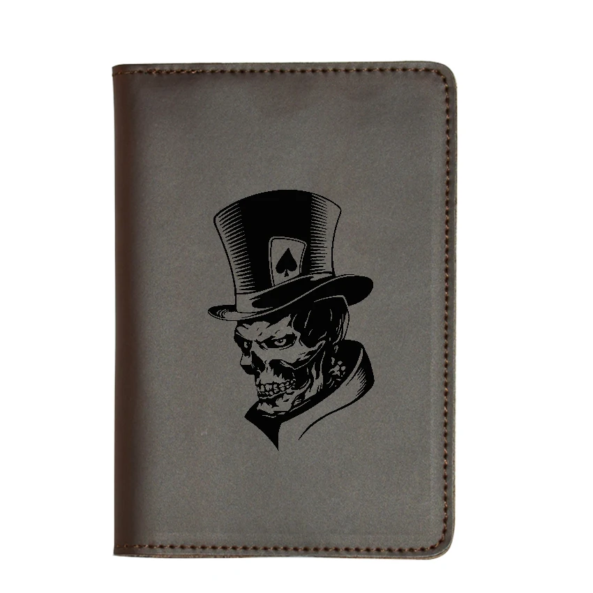 Крутая Обложка для паспорта с изображением скелета Джокера и черепа, простые держатели для карт, натуральная кожа, держатели для паспорта, выгравированное имя, дорожные кошельки для карт