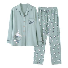 Осенне-весенние повседневные Хлопковые женские пижамные комплекты с длинными рукавами милая Пижама с героями мультфильмов женская пижама femme AD127