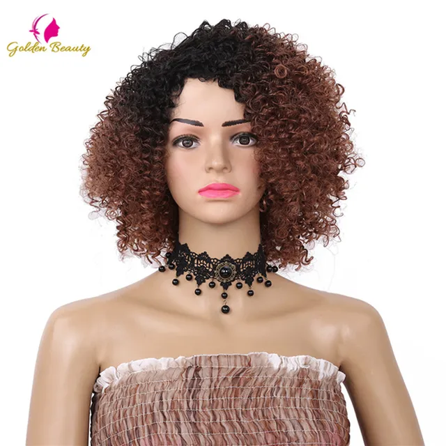 Golden Beauty Short Kinky Curly Afro Wigs African American