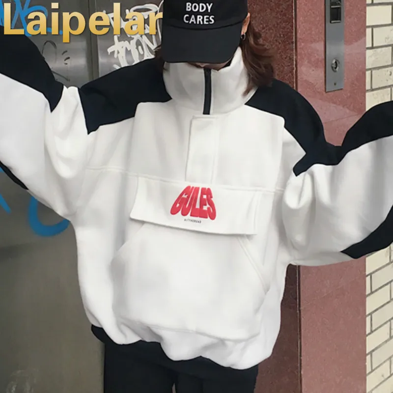 Свитшот Laipelar в стиле оверсайз топы женские модные свободные толстовки поп черный