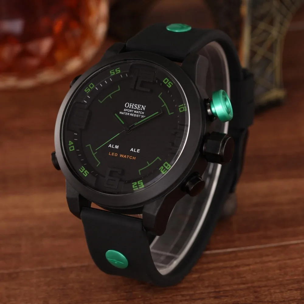 Goedkoop Ohsen Nieuwe Mode Led Digitale Horloge Analoge Quartz Horloge Sport Horloges Mannen Waterdichte Relogio Masculino Casual Horloges AS20