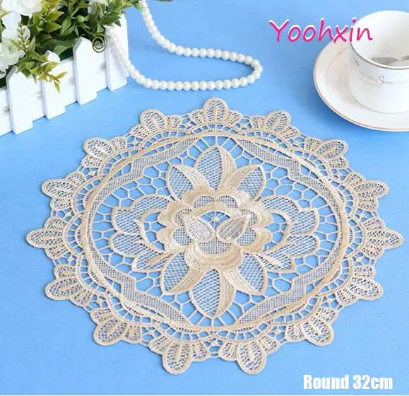 Modern lace satin table place mat embroidery coffee placemat glass pad Modern lace satin table place mat embroidery coffee placemat glass pad