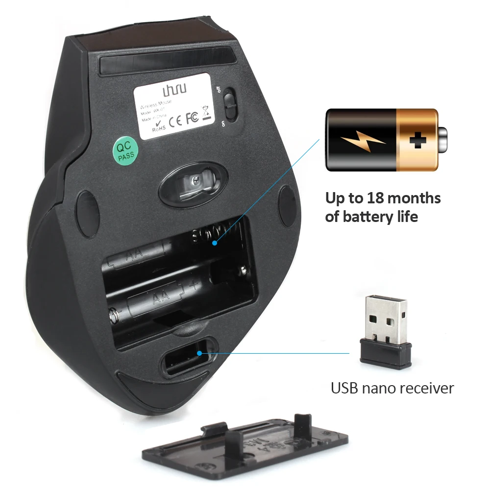 UHURU USB Беспроводная мышь 1600 dpi Регулируемый USB 3,0 приемник оптическая компьютерная мышь 2,4 ГГц эргономичные мыши для ноутбука ПК мышь