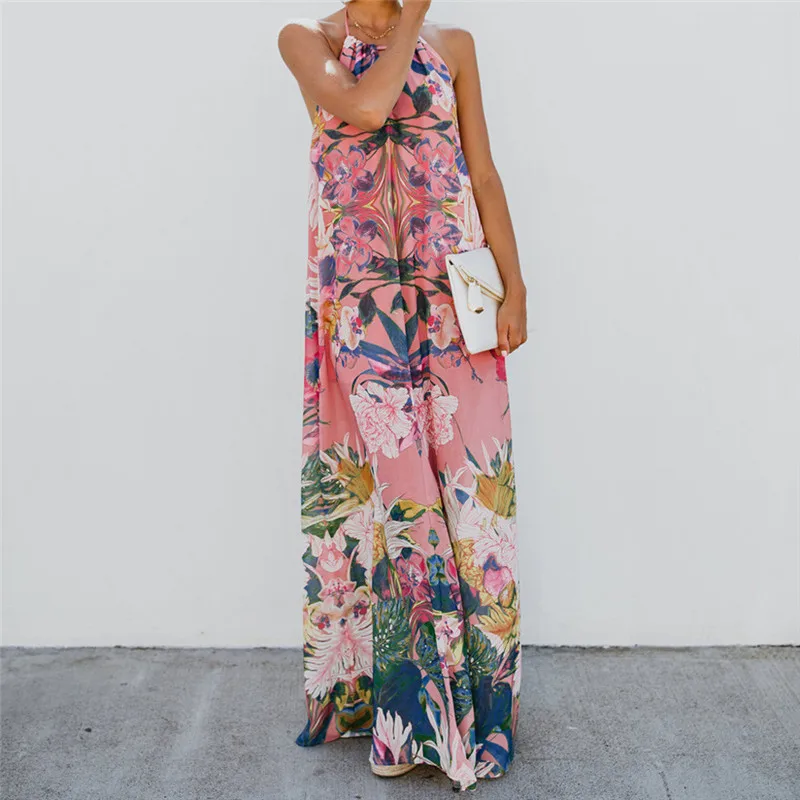 

Womail 2019 Summer New Dresses Women's Sleeveless Halter Neck Print Long Dress Fashion Floral Print Dress Dropship Apr1