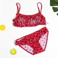 Купальный костюм для девочек, коллекция года, красный купальник с кисточками для маленьких девочек, От 2 до 14 лет года, новые летние костюмы бикини, милые детские пляжные купальники, G50-jx2