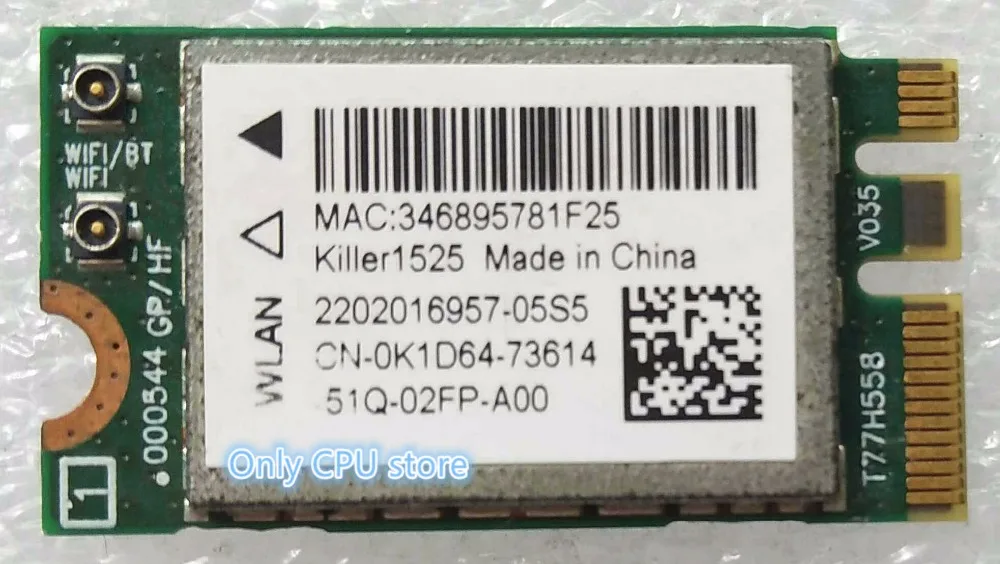 Killer 1525 802.11ac 867Mbps Wireless AC1525 + Bluetooth 4.0 M.2 NGFF E