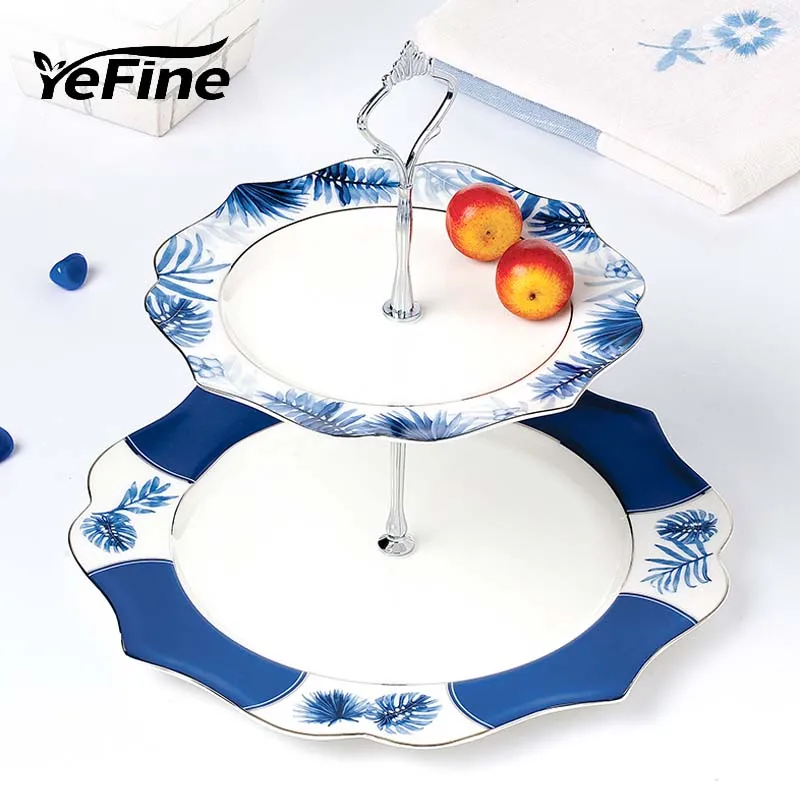 

YeFine Double Layer Dishes And Plates Set Cake Pastry Fruit Porcelain Dish Flamingo Design Advanced Ceramic Tray Home Decor