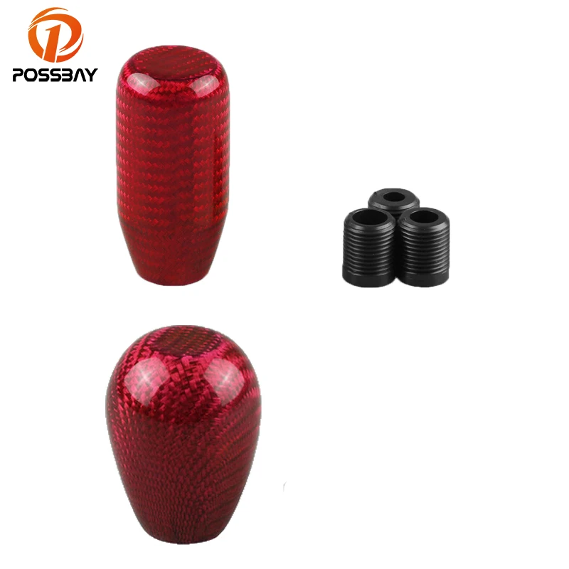 POSSBAY Car Shift Knob Red Carbon Fiber Gear Shift Knob Universal Gear