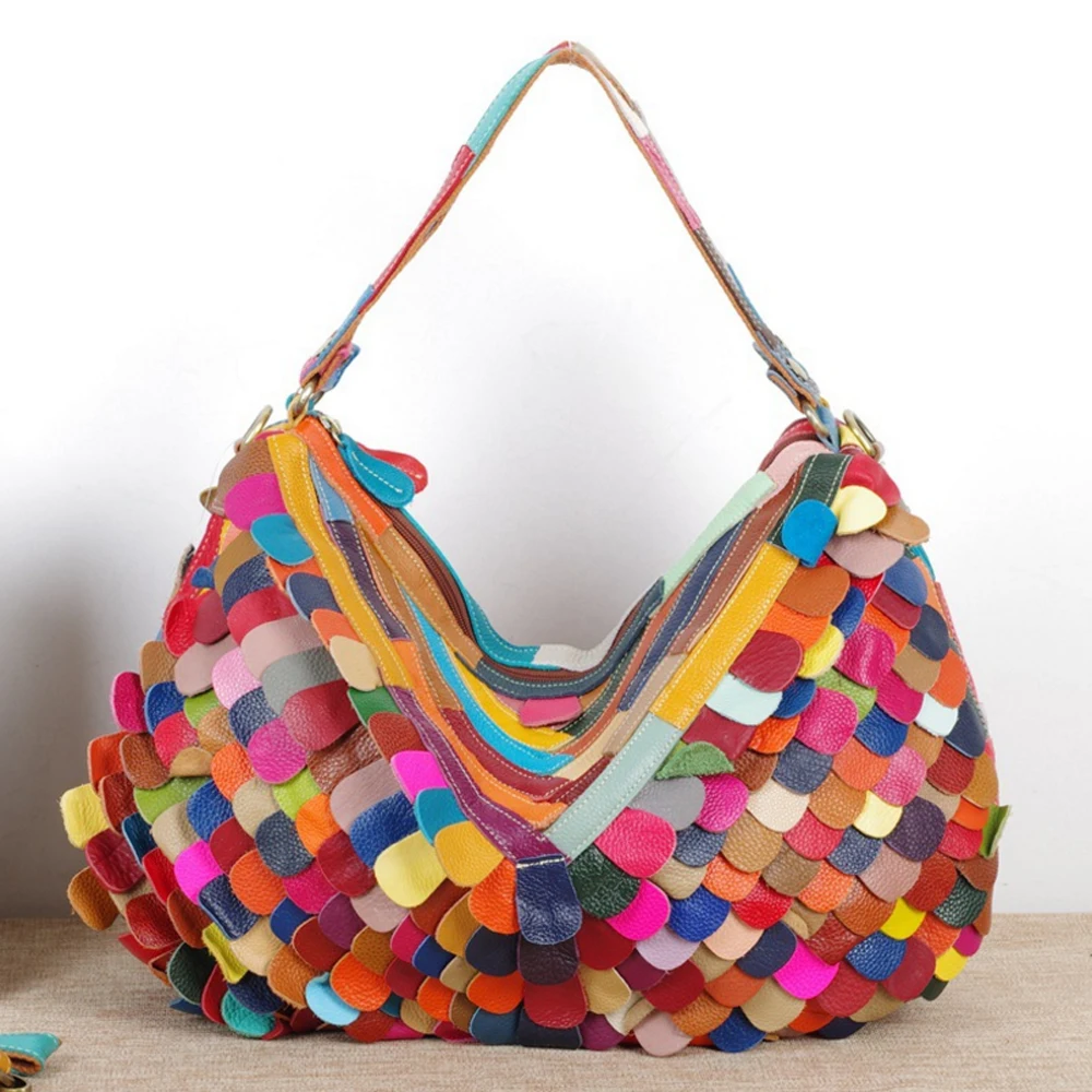 

Fashion Multi-function Genuine Leather Women Shoulder Bags Colorful Panelled Lady Handbags Outdoor Waterproof Messenger Bags