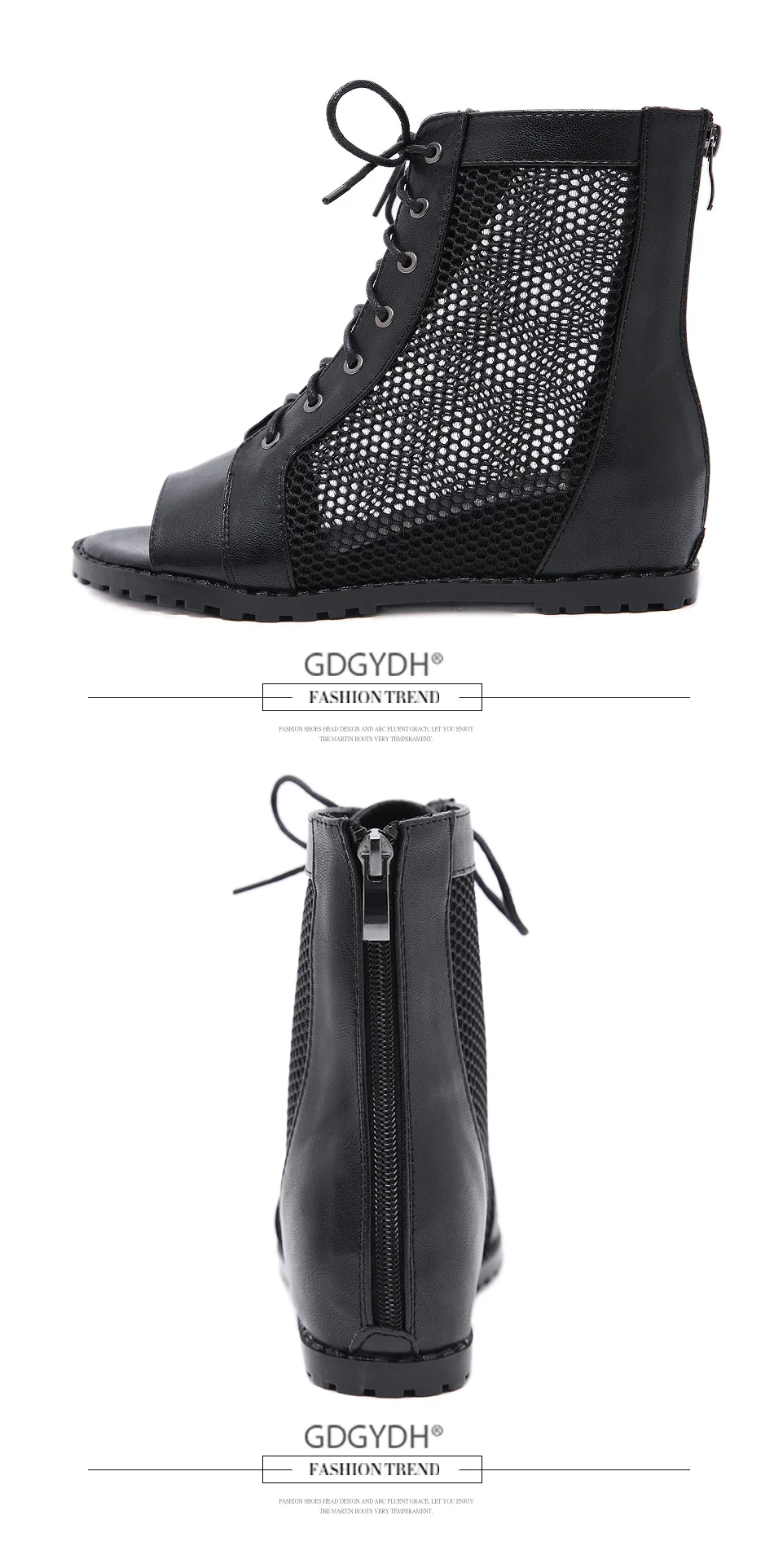 Gdgydh Summer Shoes Women Black Height Increasing Peep Toe Footwear Woman Boots On Summer Mesh Rome Style Drop Shipping