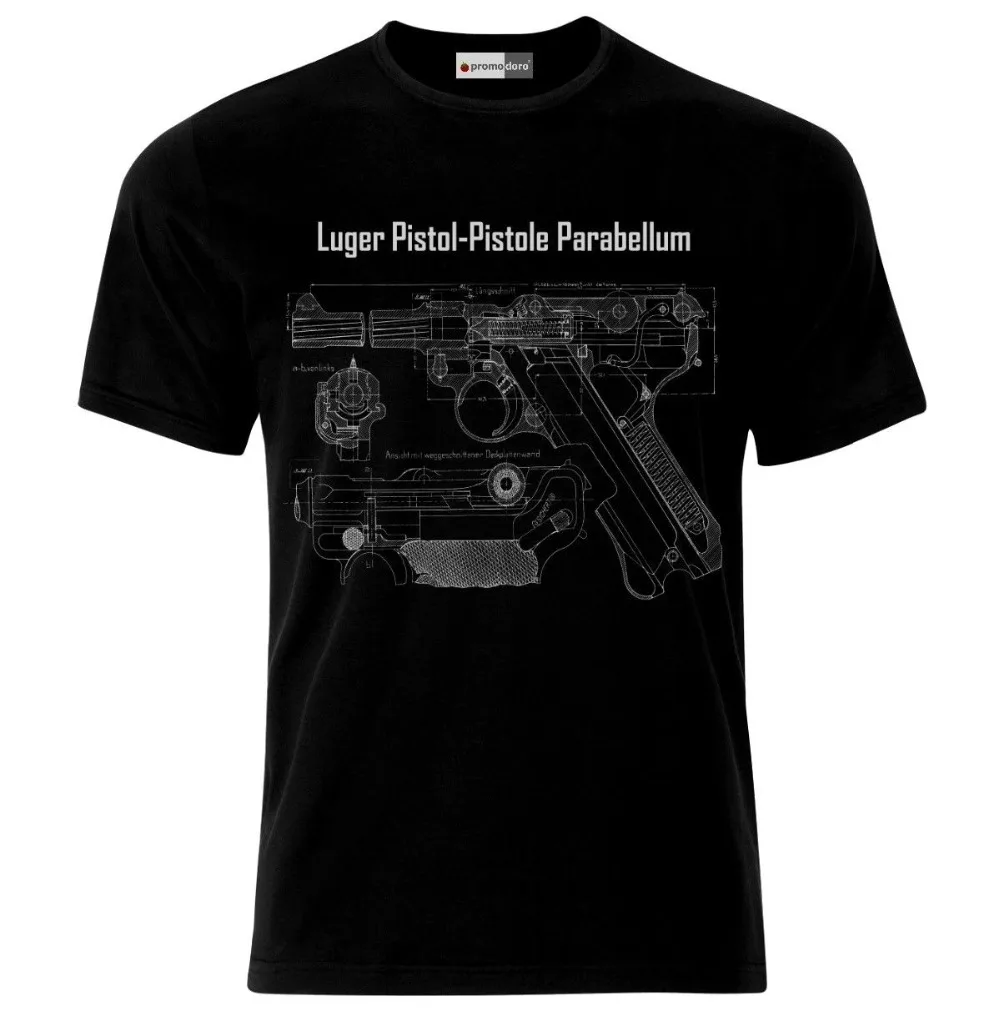 

Men's T-Shirt 2018 Luger Pistol Parabellum Blueprint German Army Wehrmacht Ww2 T-Shirt Tee Shirt Hoodies