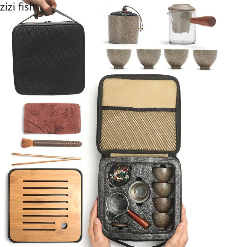 

11-piece set Chinese Travel Kung Fu Tea Set Ceramic Portable Teapot Porcelain Teaset Gaiwan Tea Cups Tea Set Ceremony Tea Pot