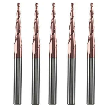 

5pcs/lot HRC62 solid carbide inch end mill 6.35mm shank Taper Ball Nose end mills CNC milling cutter router bits for wood metal