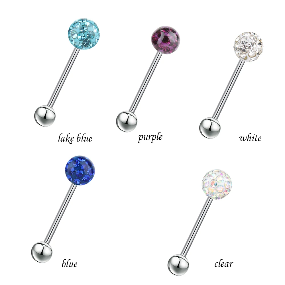 1PCS Surgical Steel Czech Crystal Ball Barbell Bar Tongue Ring Body
