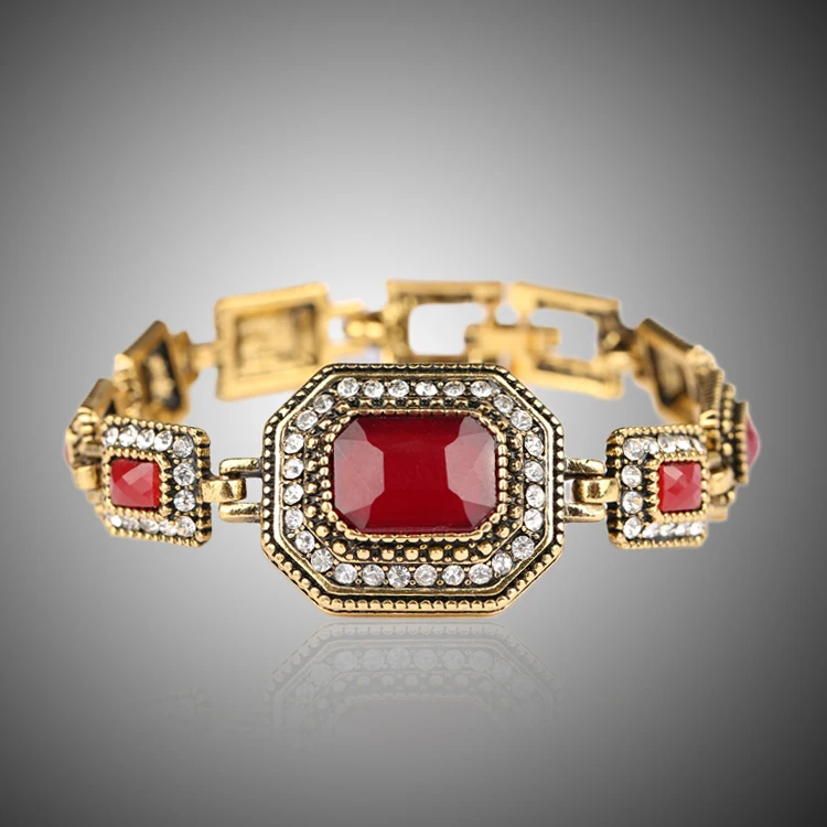 Турецкие ювелирные изделия золотые цветные браслеты для женщин Красная резина белый горный хрусталь квадратный моделирование тибетские браслеты
