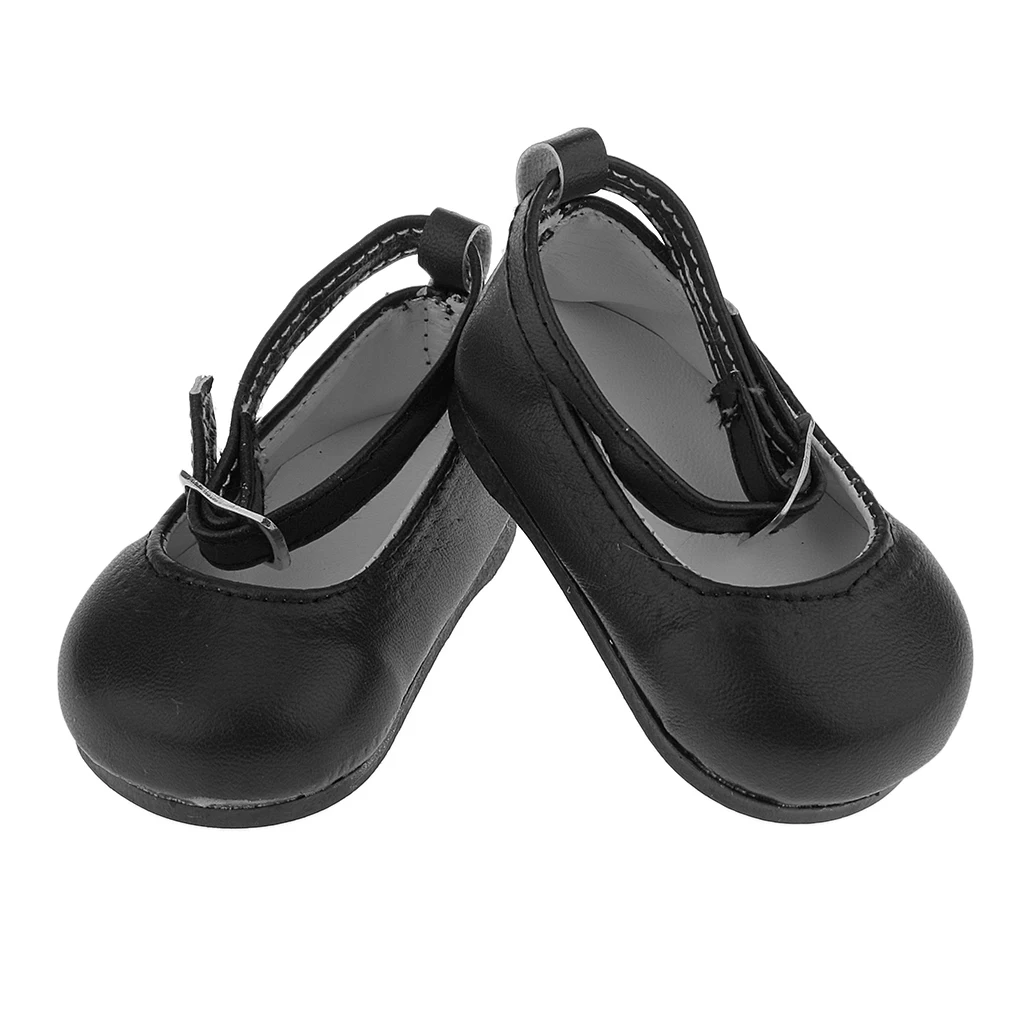 Black Patent Leather Pump Dolly Ballerina Ankle Strap Shoes for 18 inch Girl Doll Clothes Accessories