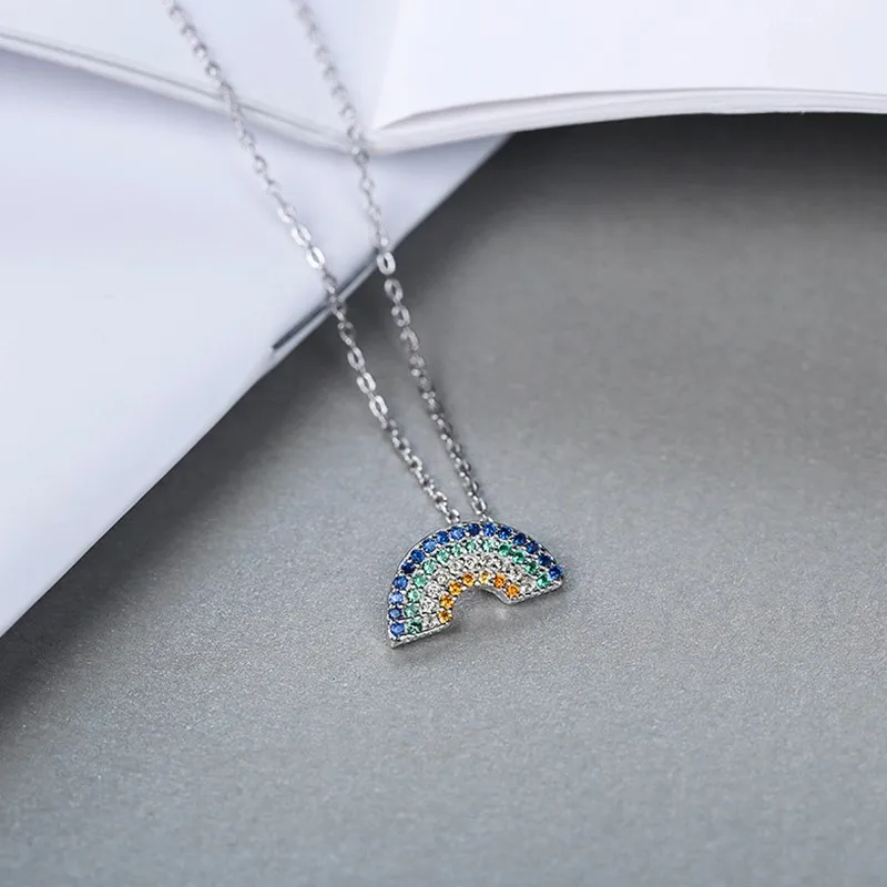 

High quality 925 sterling silver jewelry rainbow pendant necklace for summer gift colorful Stone Gorgeous adorable collar new