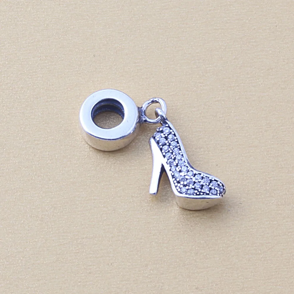 

ZMZY Jewelry Fits Pandora Bracelet Jewelry 100% 925 Sterling Silver Beads Heeled Shoes Crystal Clear CZ Original Charms Pendants