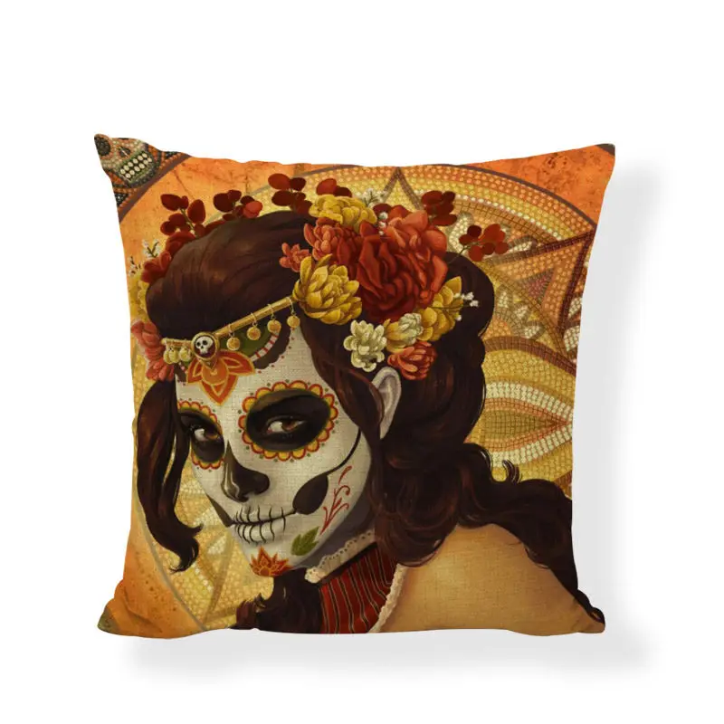 Сахарная диванная подушка с черепами, покрывает Готический домашний декор, геометрический цвет, цветы, принт любви, наволочка, украшение для семьи, гостиная - Цвет: 13