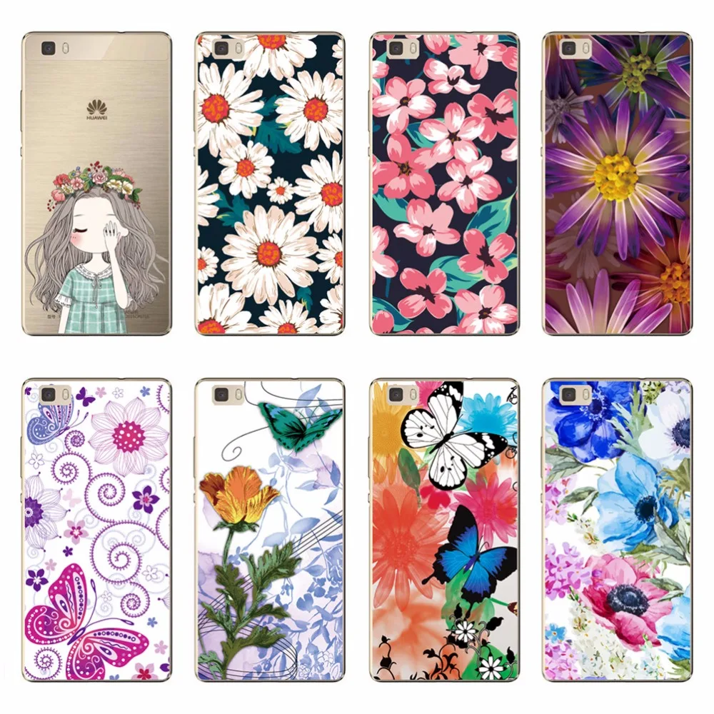 For P8 Lite Phone Case Beautiful Butterfly Flowers Pattern Silicone Cover Transparent Clear Case For Huawei P8 Lite Fundas Coque