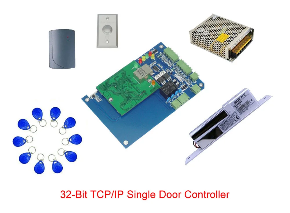 

Free ship by DHL, access control kit ,TCP single door access control+power +bolt lock+reader +exit button +10 key fob,sn:kit-L01
