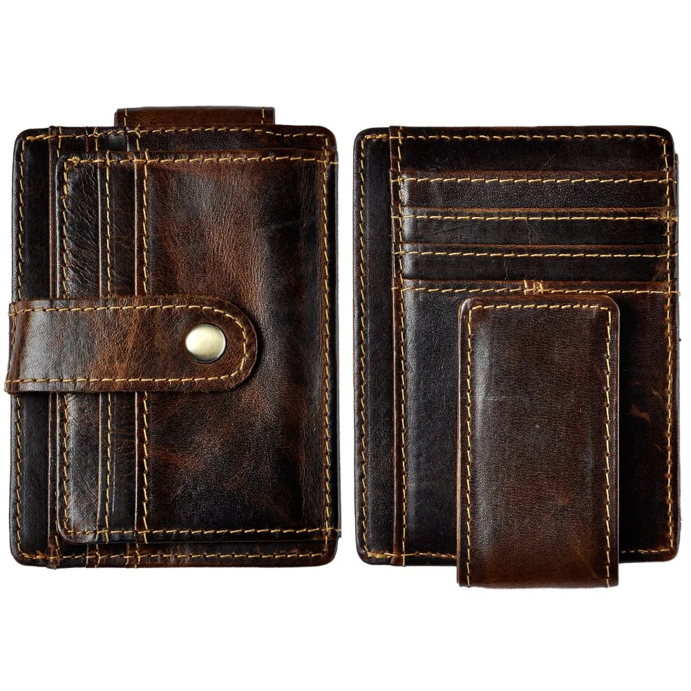 

Male Original Leather Design Fashion Travel Slim Wallet Front Pocket Magnetic Large Capacity Money Clip Card Case For Men 1025c