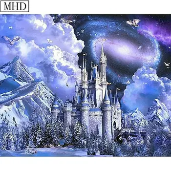 

5D DIY Diamond Painting Mountain Castle Night Scene Diamond Cross Embroidery Round / Square 3D Diamond Embroidered