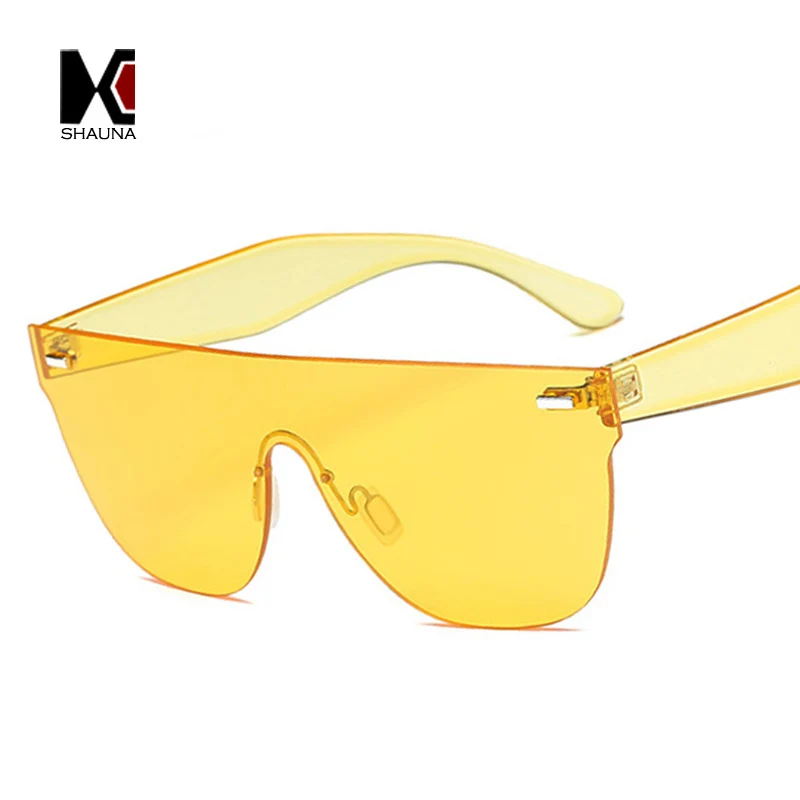 SHAUNA, плоские, яркие цвета, интегрированные линзы, женские очки, солнцезащитные очки, украшение для ногтей, мужские очки без оправы, желтые тонированные линзы