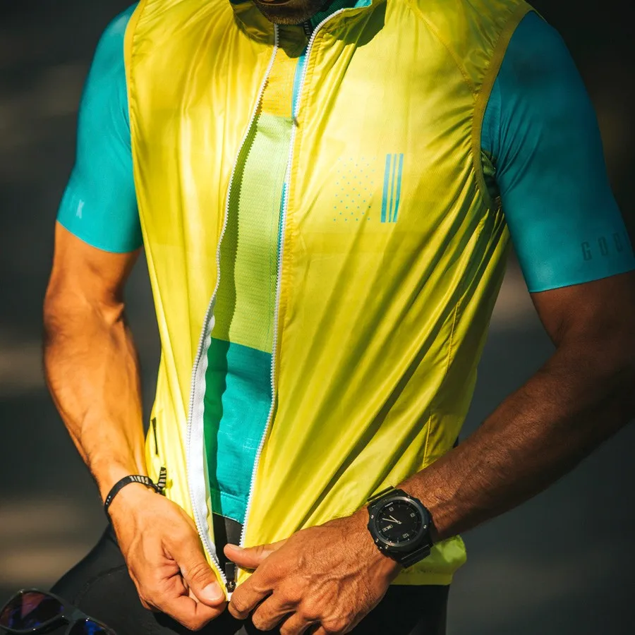 

Yellow PRO TEAM CYCLING WINDPROOF BIKE VEST LIGHTWEIGHT cycling Gilet mesh fabric at back Ropa Ciclismo road bicycle jacket