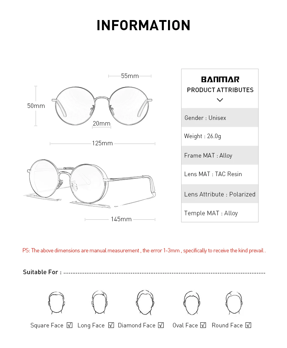 BANMAR, классические, готические, стимпанк Солнцезащитные очки, поляризационные, для мужчин и женщин, фирменный дизайн, Ретро стиль, круглая металлическая оправа, солнцезащитные очки, UV400 201908