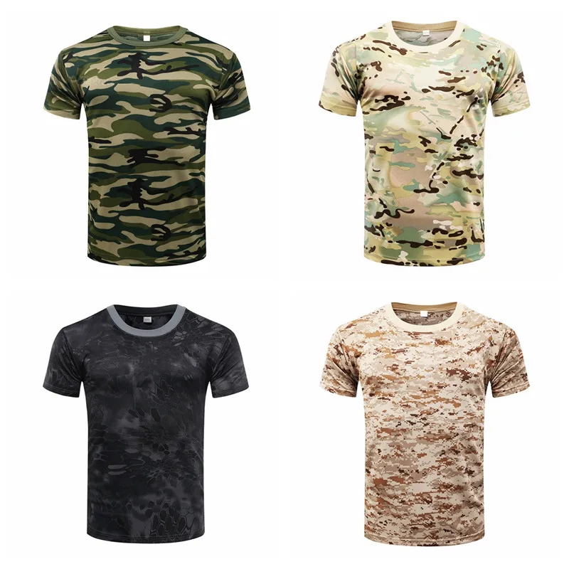 Камуфляжная быстросохнущая дышащая футболка, колготки, армейская тактическая футболка, Мужская компрессионная рубашка для фитнеса, летняя облегающая футболка