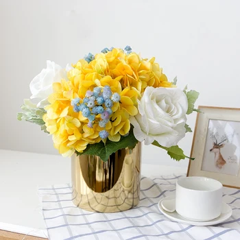 

1 set flower+vase rose Hydrangea godlen vase flower arrangement table flower