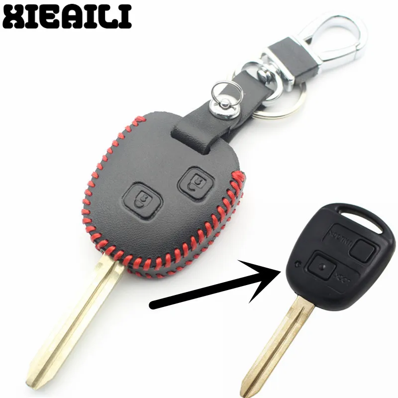 

XIEAILI Genuine Leather Car Styling 2Button Remote Key Case Cover For Toyota Camry/RAV4/Corolla/Prado/Yaris M12