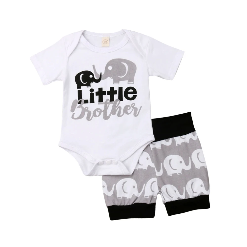 Для новорожденных, для маленьких мальчиков майка Майки шорты Летняя одежда летняя «Little Brother», комбинезон, шорты с рисунком "Слоны" Outfitst