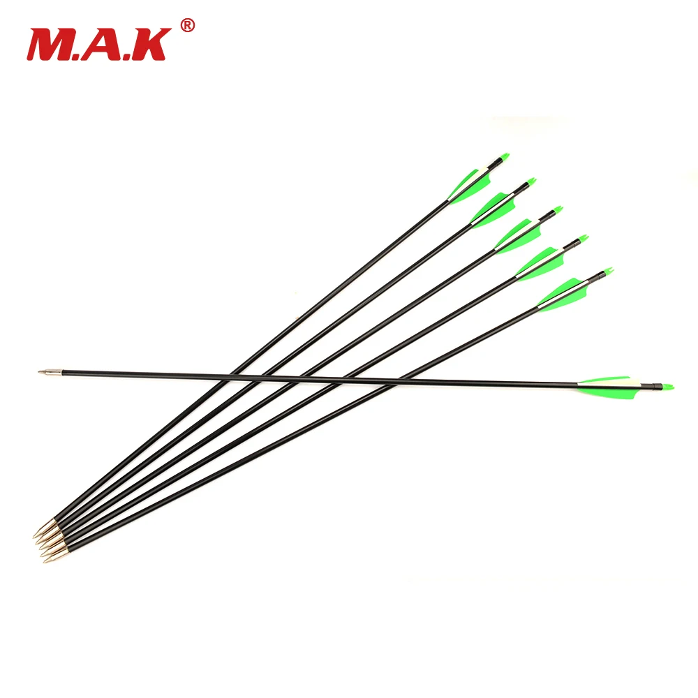 

6/12/24 Pcs Fiberglass Arrow 30 Inches Spine 400 with 2 Green 1 White Feather for Archery Hunting Shooting