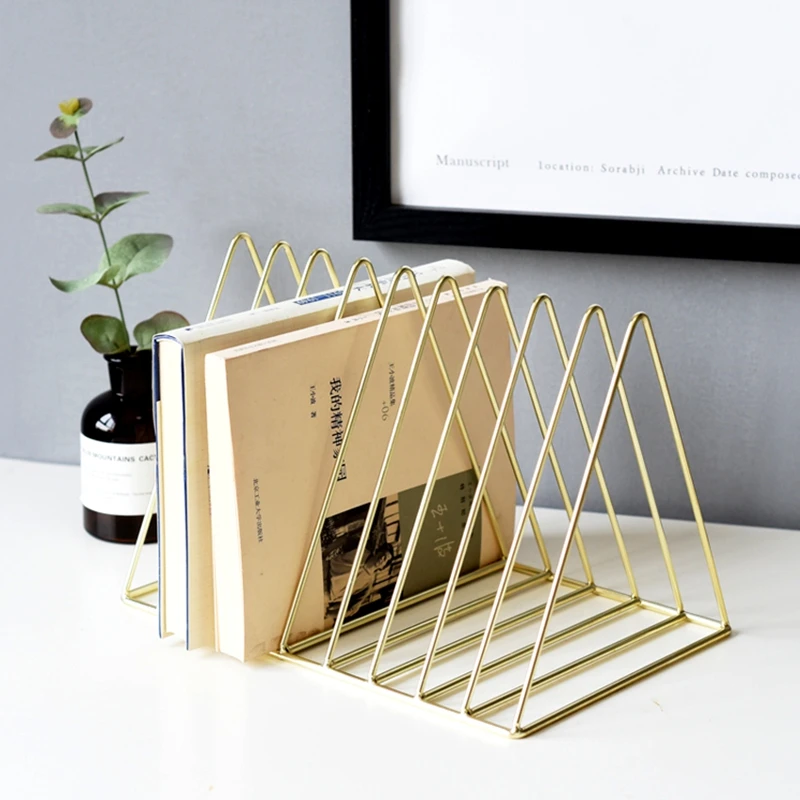 Nordic simple golden triangle newspaper rack magazine rack magazine rack living room study desktop storage accessories (6)