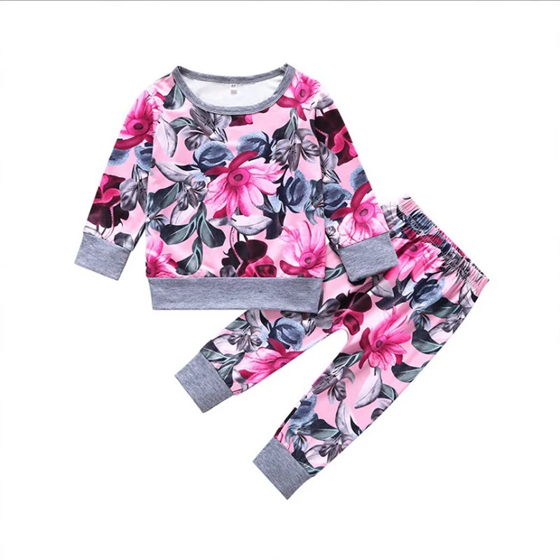

Floral Infant Baby Girls Clothing Set 2019 Spring Autumn Long sleeve T-shirt +Pants 3 Clours 2PCS Sets Baby Girls Clothes Outfit
