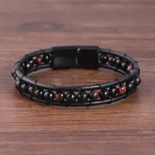 6 мм камень тигровый глаз мужские s бусины браслет из натуральной кожи браслеты для мужчин и женщин ювелирные изделия из нержавеющей стали Магнитная застежка подарок