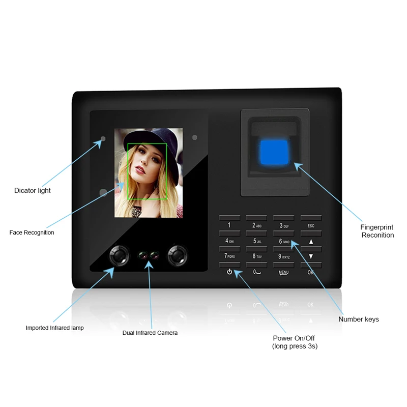 Biometric Device TCP IP Face Facial Fingerprint Time Attendance System USB Access Control Employee Time Clock Recorder Machine