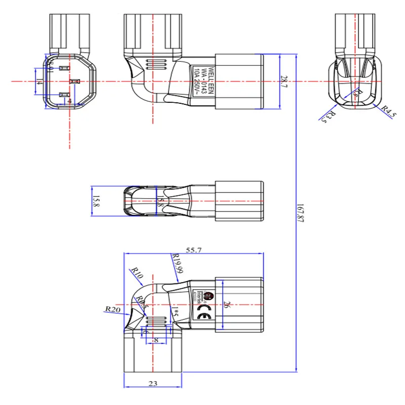 C14-C13 IEC 320 C14 для C13 правый угол AC адаптер, волоконно оптический адаптер переменного тока 3-полюсный для мужчин и женщин по вертикали на 90 градусов под прямым углом преобразователь переменного тока