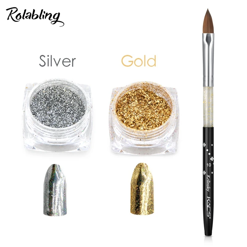 Set 3 Rolabling щетка для ногтей+ ногтей набор с мерцающей пудрой 2 горшки различных Цвет порошок блеск и ногтей Акриловые Кисть для Nail Art Design - Цвет: Set 3