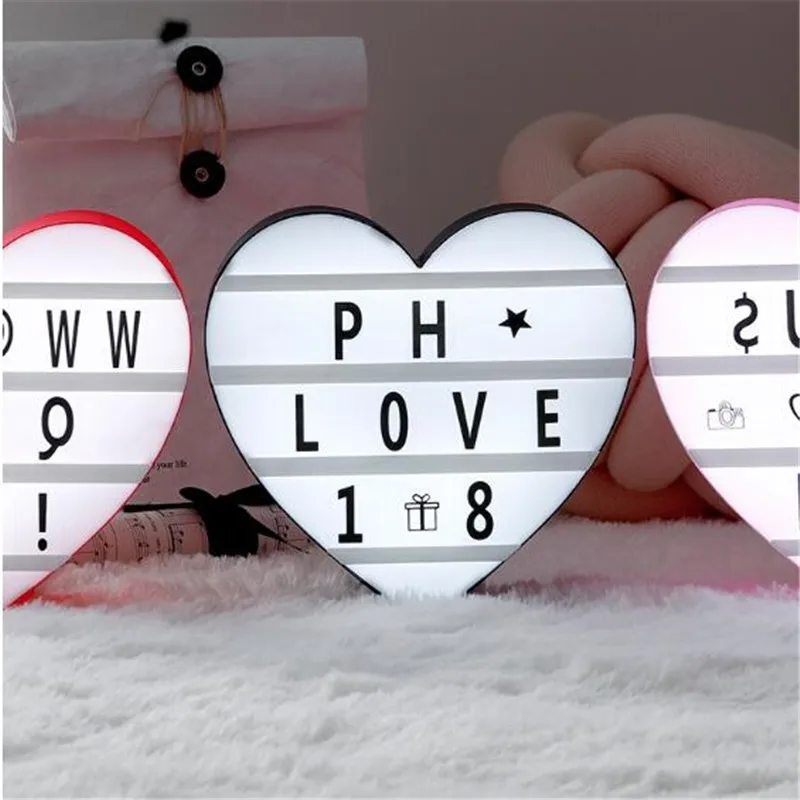 DIY Love Marquee знак, светодиодный, комбинированный, ночник, кинематографическая коробка, настольная лампа, черные карточки с буквами, питание от USB кабеля или аккумулятора AA