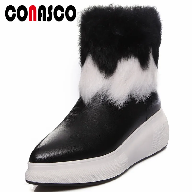 

CONASCO Women Ankle Boots Platforms Warm Autumn Winter Snow Boots Genuine Leather High Quality Short Martin Shoes Woman