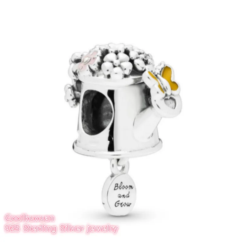 

2019 Spring Original 100% 925 Sterling Silver Blooming Watering Can Charm Enamel beads Fits Pandora bracelets Jewelry Making