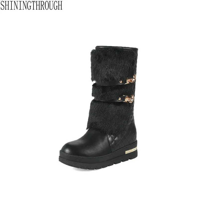 

2019 women fashion erogenous mid calf women boots 6cm high heel women shoes to keep warm in winter casual party shoes