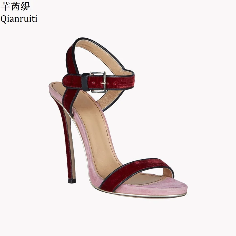 Stiletto Bout Qianruiti À D'été Shown Shown Couleurs as Sandales Cheville Pompes Ouvert Hauts Découpes Boucle Velours Mélangées Femmes Talons Chaussures As 10qtn7qcSP