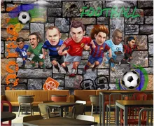 

Custom photo 3d room wallpaper picture Cartoon footballer Brick wall home decoration 3d wall murals wallpaper for walls 3 d